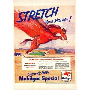 1950 Mobilgas Special Gasoline Gas Pegasus Desert Race Vintage Print Ad Wall Art